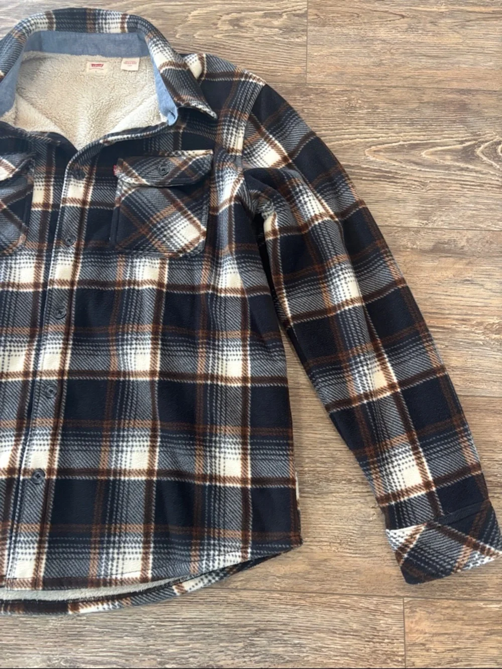 Levi's Microfleece Bonded Sherpa Shirt Shacket Brown Men's Size Large EUC